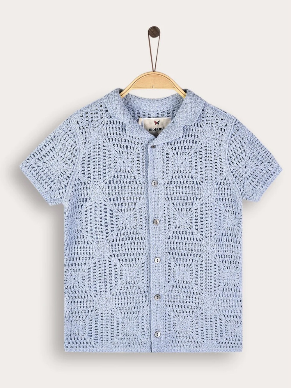Melange Light Blue Crochet Button-Front Top